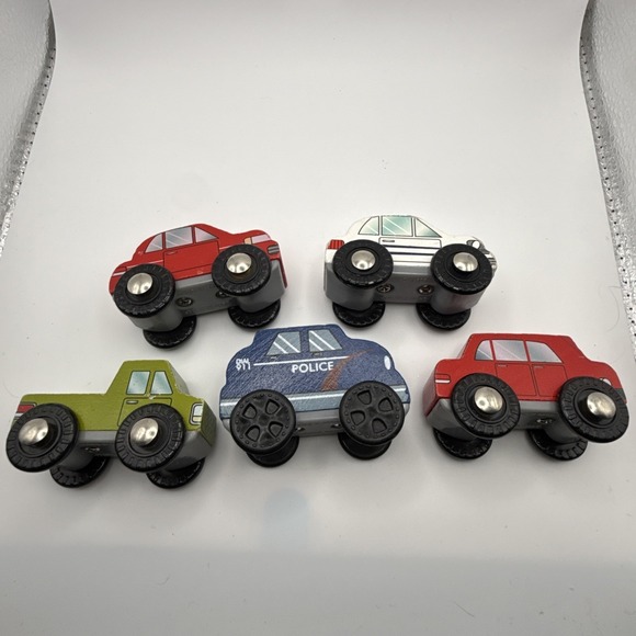 Kidkraft Other - Kidkraft Wooden Vehicles 2011 Police Car Green Truck Red & White Cars‎ Lot Of 5